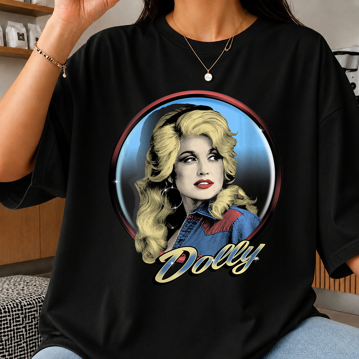 Dolly Parton Retro Portrait Circular Frame Vintage PNG
