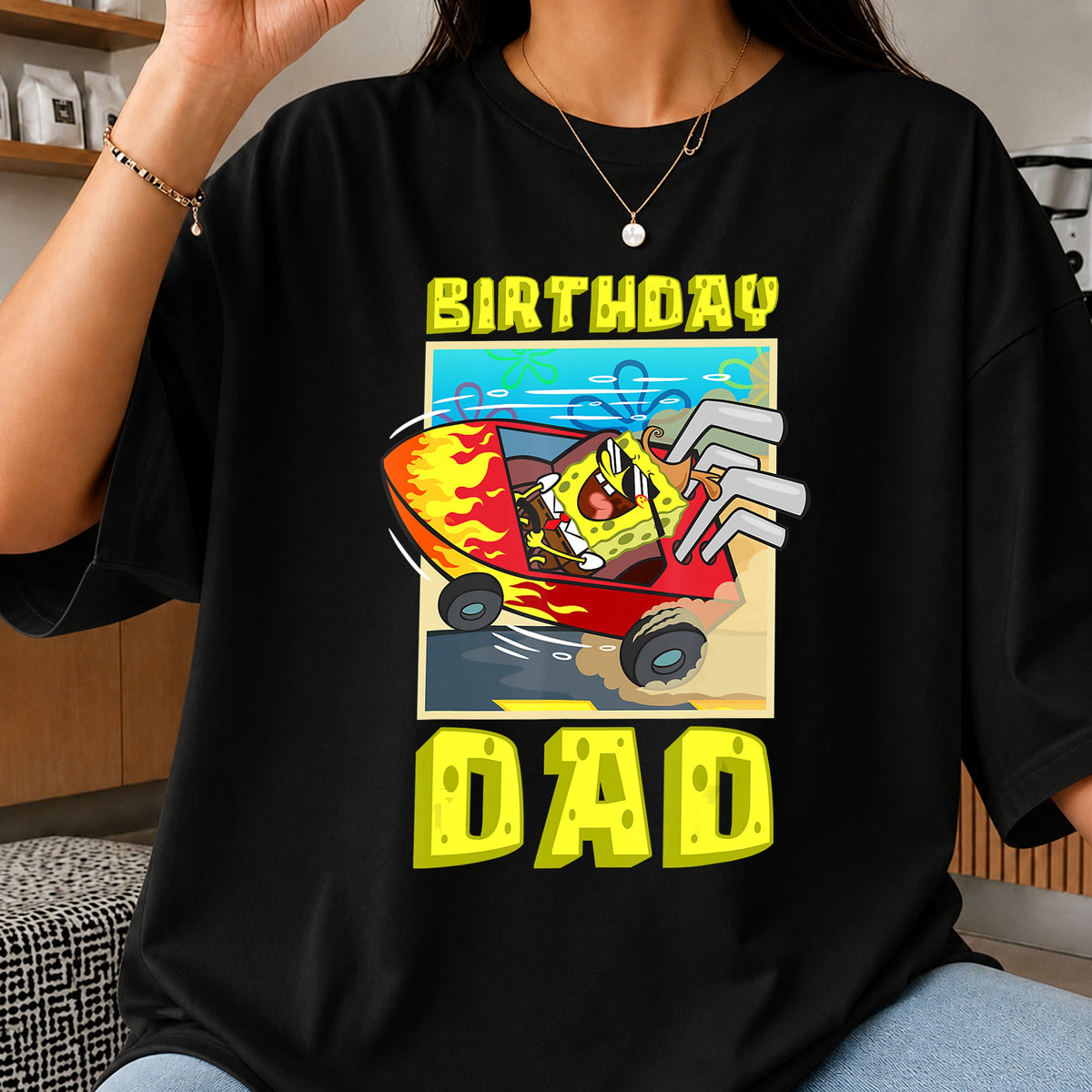 SpongeBob Birthday Dad Hot Rod Flames Racing PNG