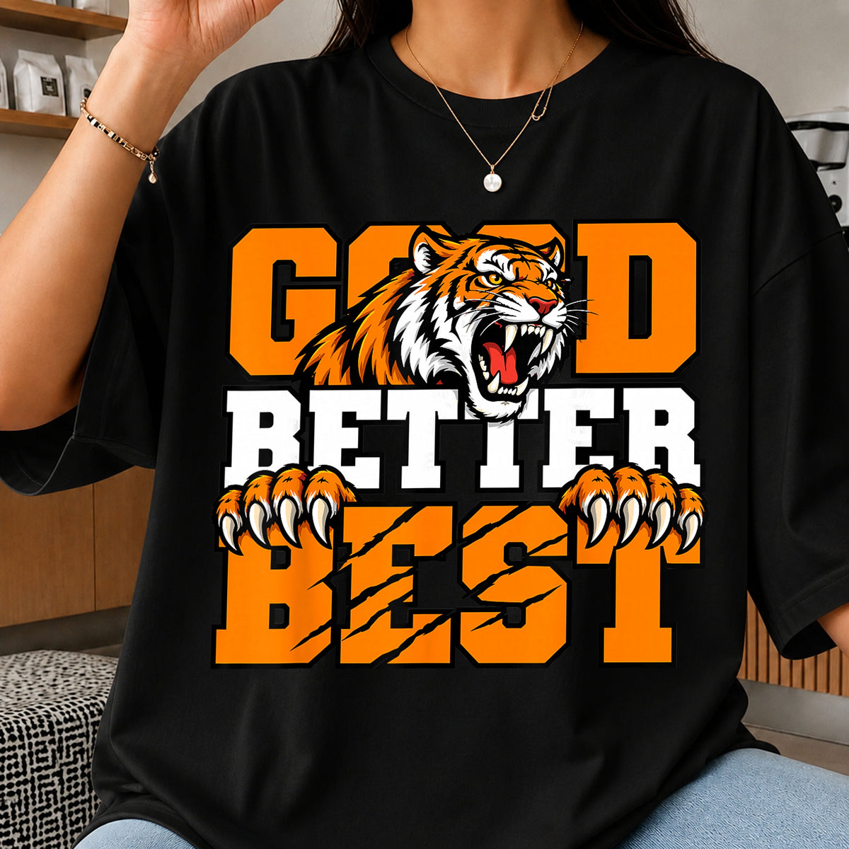 Good Better Best Tiger Motivational Quote Design PNG