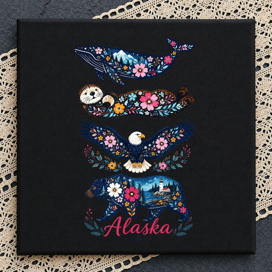 Alaska Wildlife Floral Clipart, Whale Otter Eagle Bear Stack, Nature