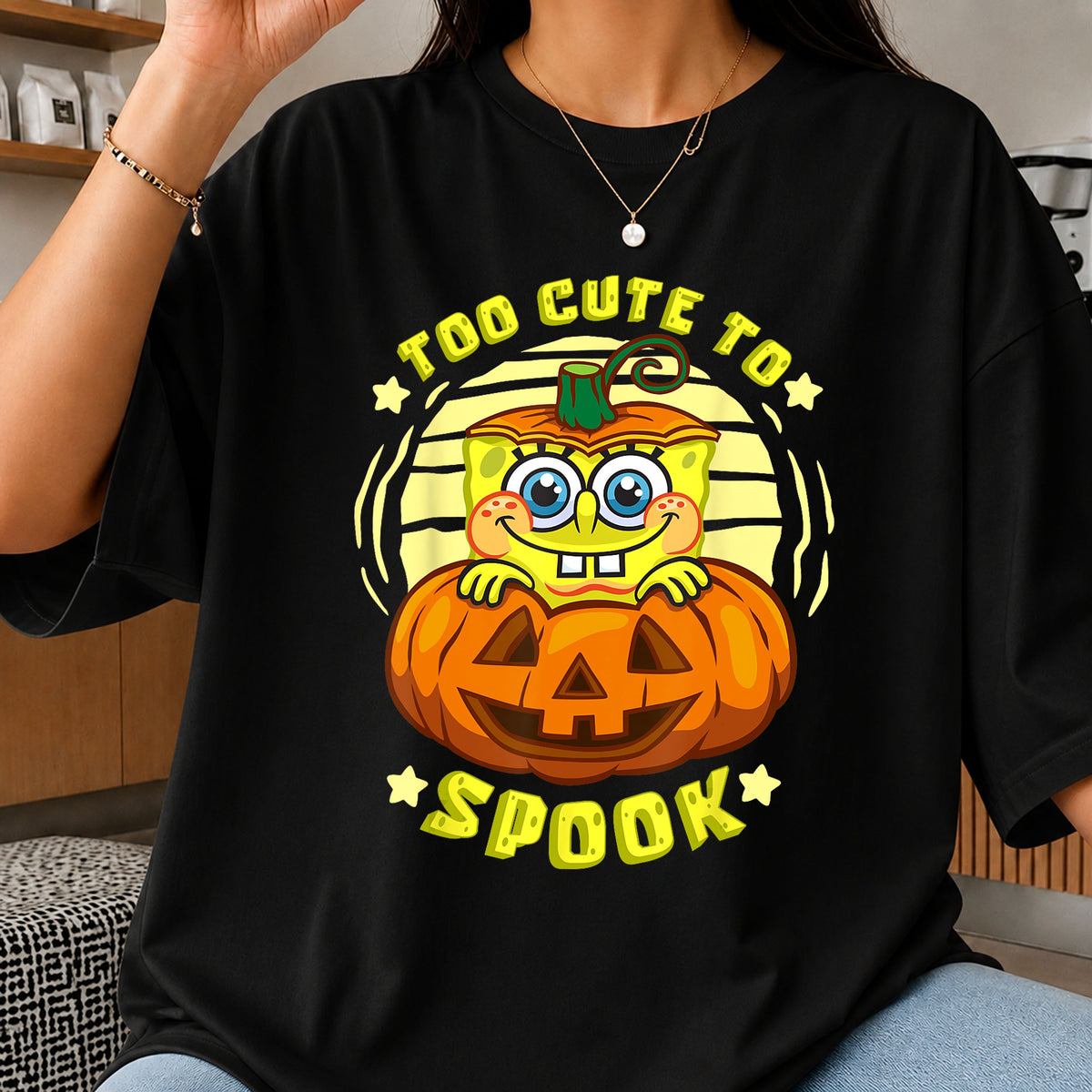 Spongebob Too Cute To Spook Halloween Pumpkin PNG