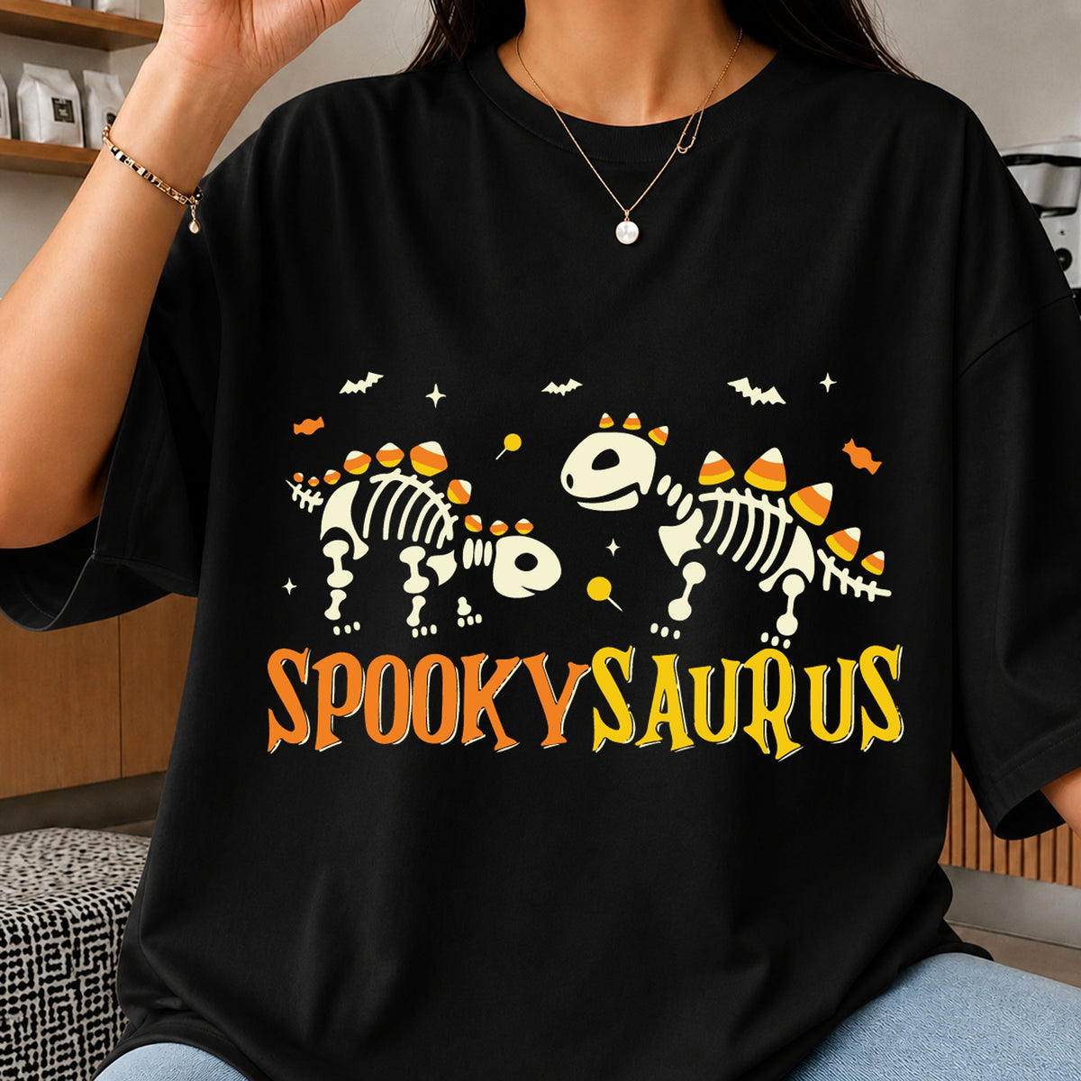 Spookysaurus Halloween Dinosaur Skeleton Candy Corn SVG