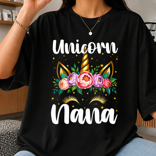 Unicorn Nana Floral Gold Horn Grandma Design PNG