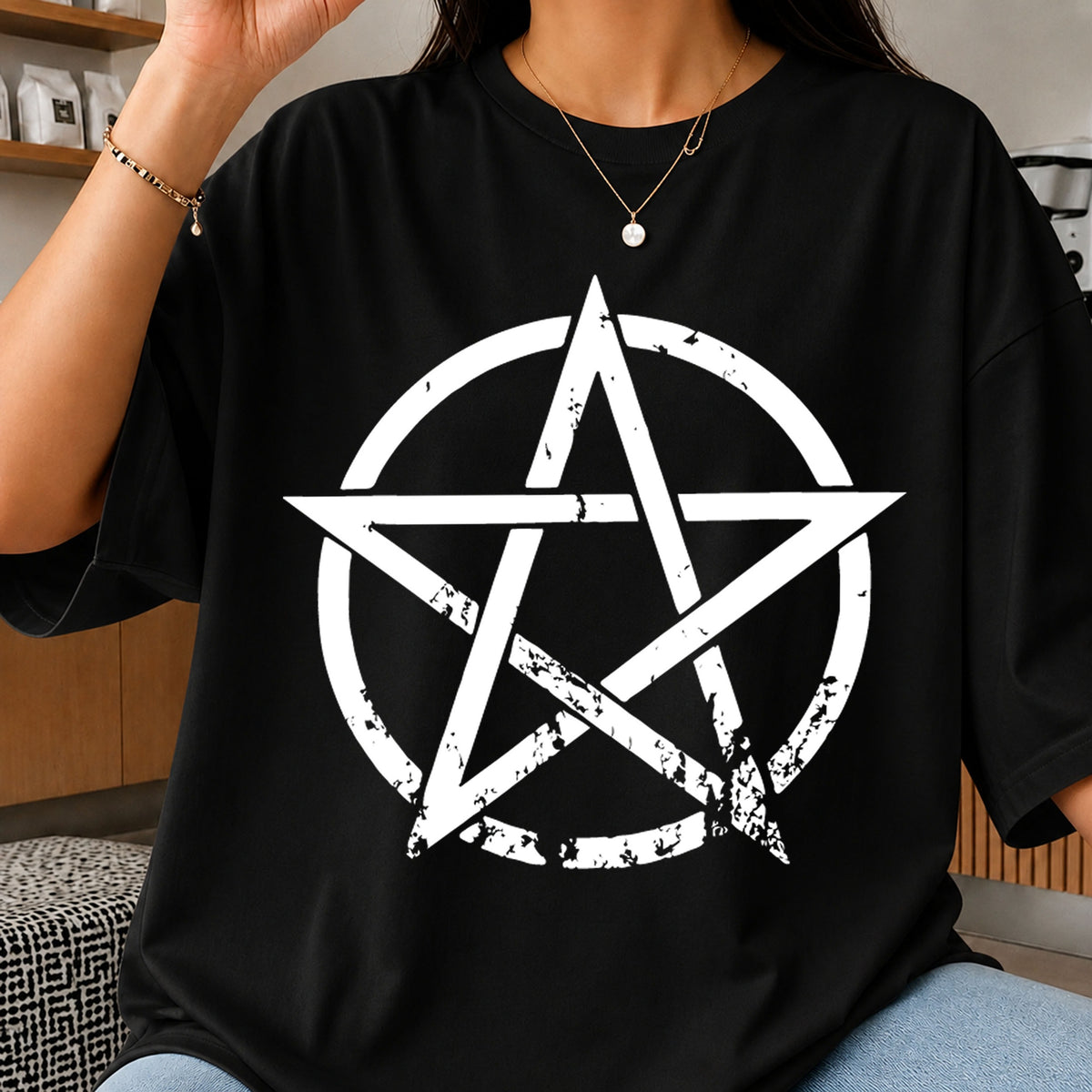 Pentagram Circle SVG, Grunge Witchy Occult Clipart Design