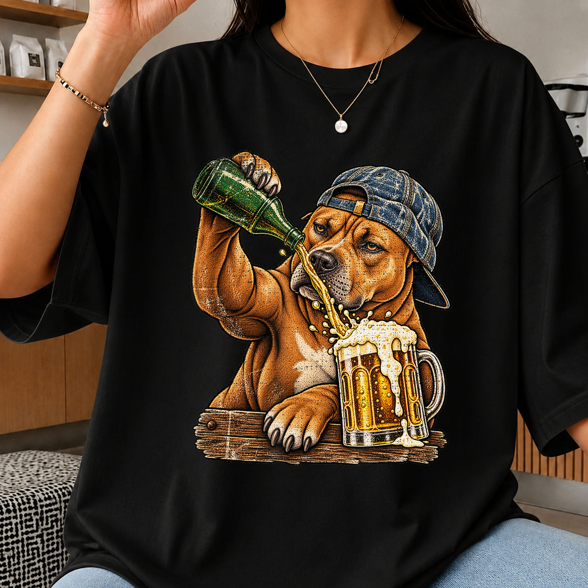 Pitbull Dog Pouring Beer Cap Drinking Funny PNG
