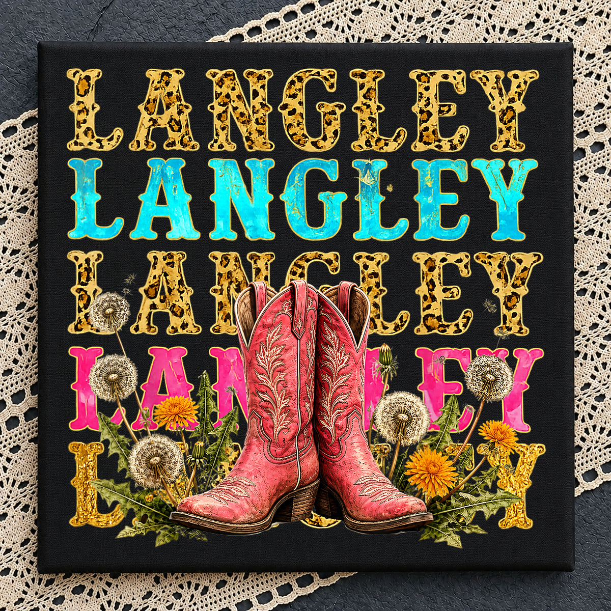 Langley Stacked Western Cowboy Boots PNG, Leopard Print PNG, Retro PNG