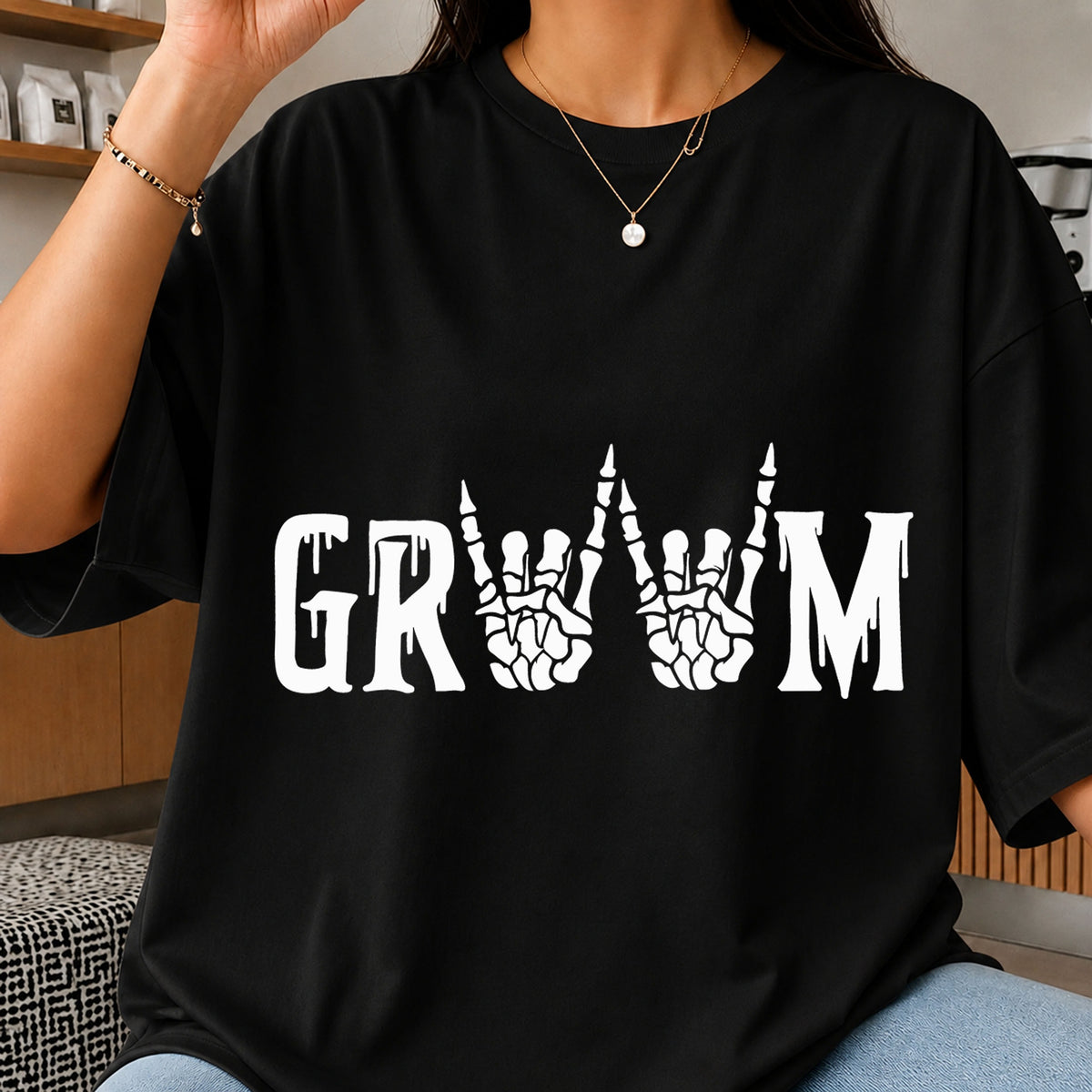 Groom Skeleton Hand Rock Sign Halloween Wedding PNG