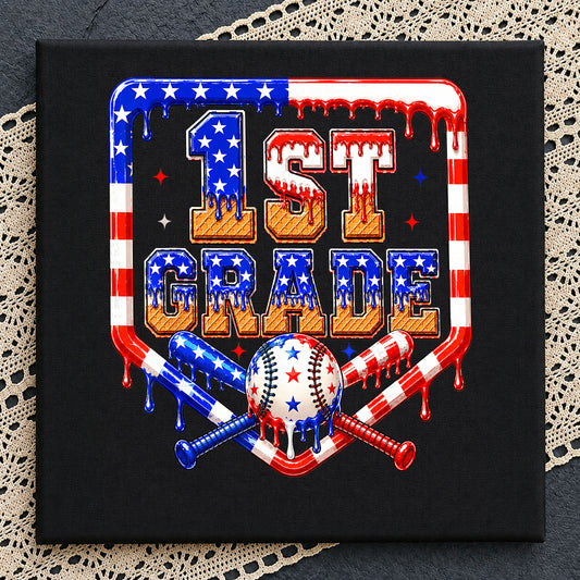 1st Grade Baseball PNG, 4th Of July Back To School PNG, American Flag PNG