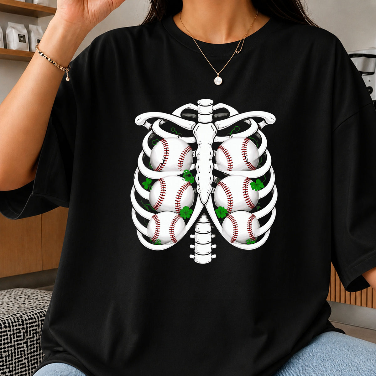 Baseball Rib Cage Skeleton St Patrick's Day Shamrock PNG