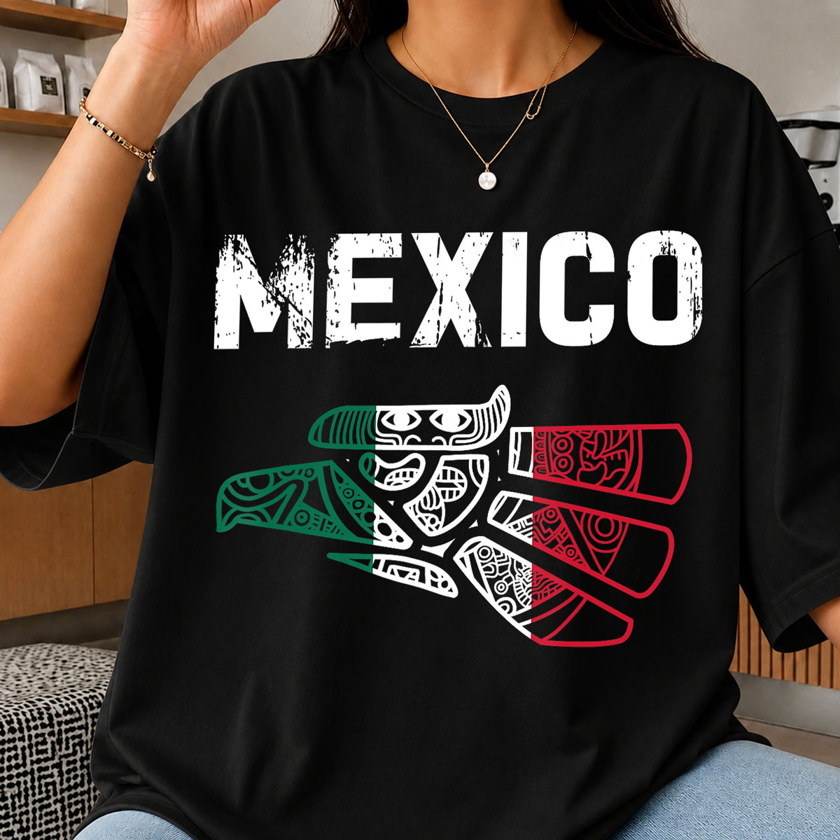 Mexico Aztec Eagle Flag Colors Distressed Grunge PNG