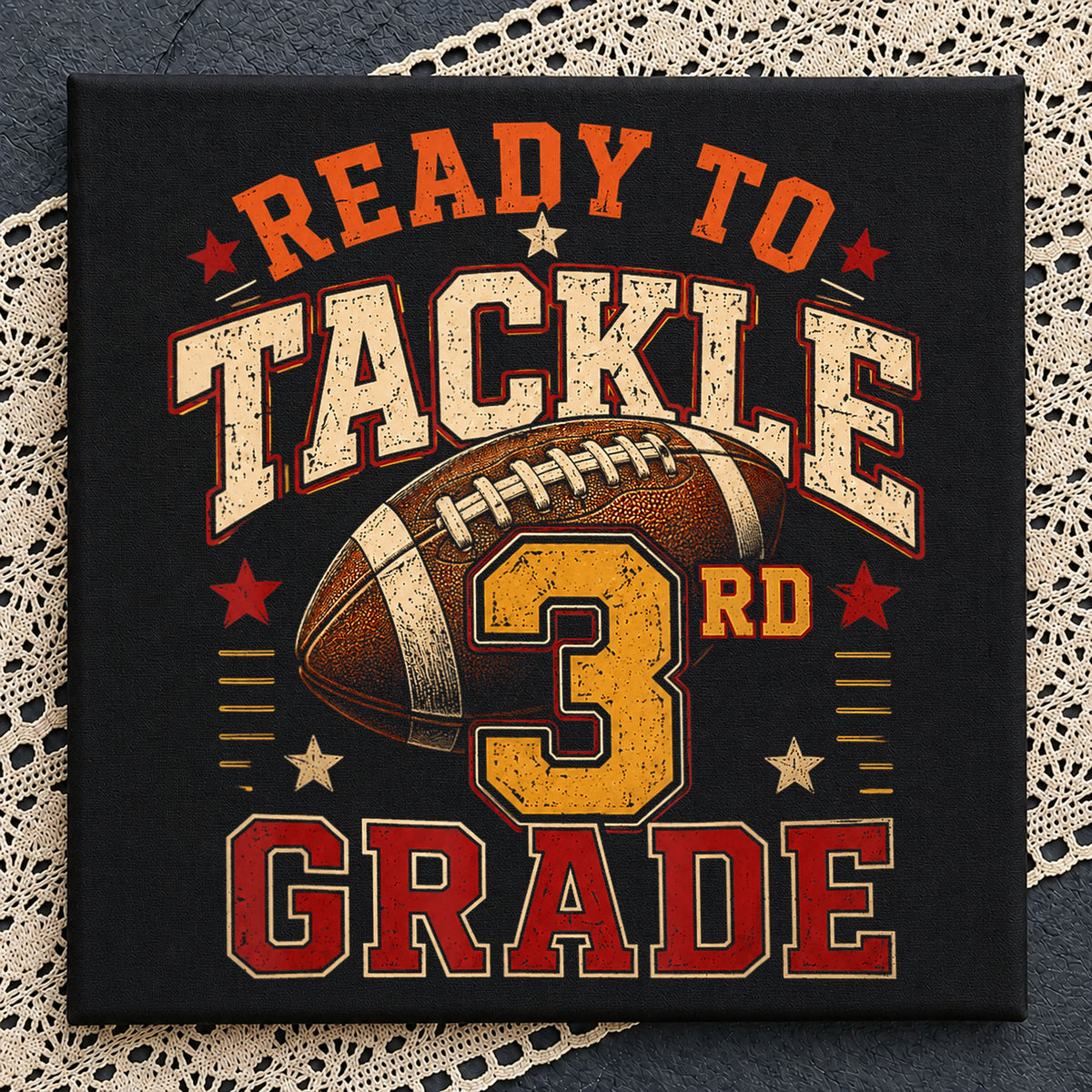Ready To Tackle 3rd Grade Football Clipart, Red Gold Stars Vintage