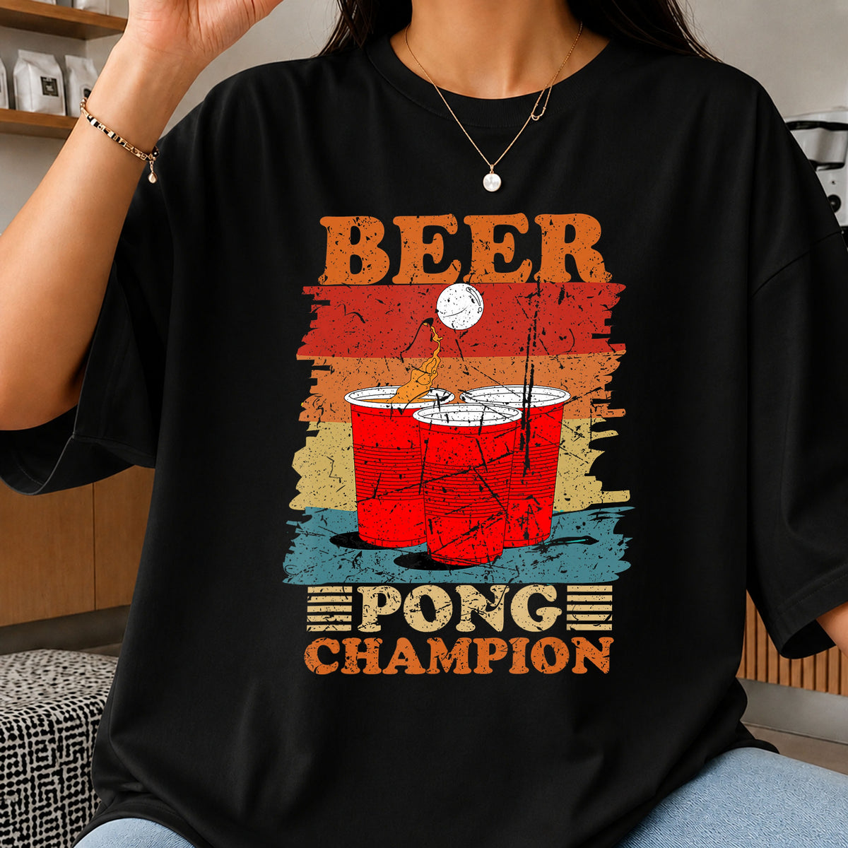 Beer Pong Champion Retro Vintage Drinking Game PNG