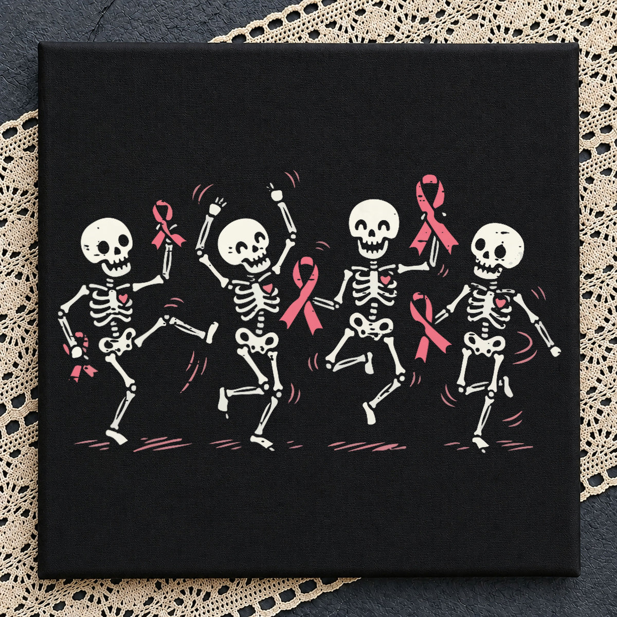 Breast Cancer Skeleton PNG, Pink Ribbon Dancing Skull, Halloween PNG