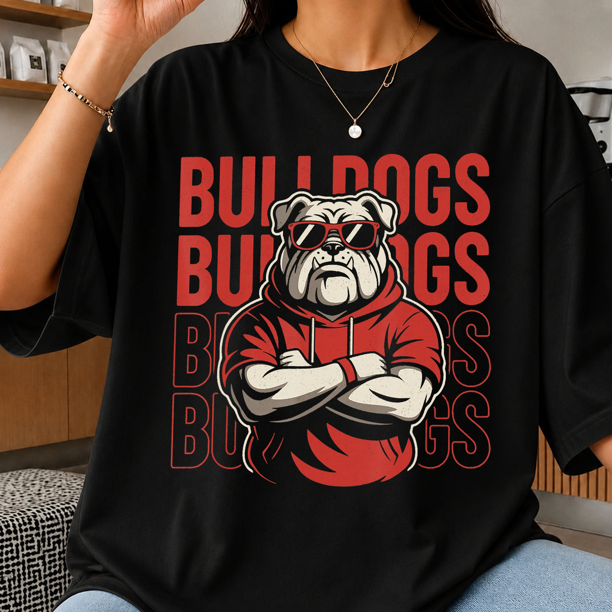 Bulldogs Cool Mascot Sunglasses Hoodie Sports Fan PNG