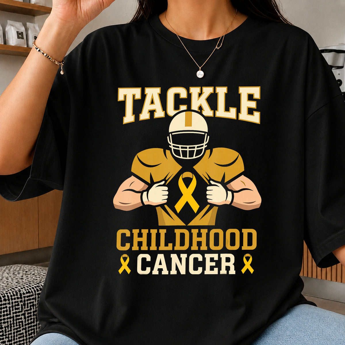 Tackle Childhood Cancer Football Player Gold Ribbon PNG