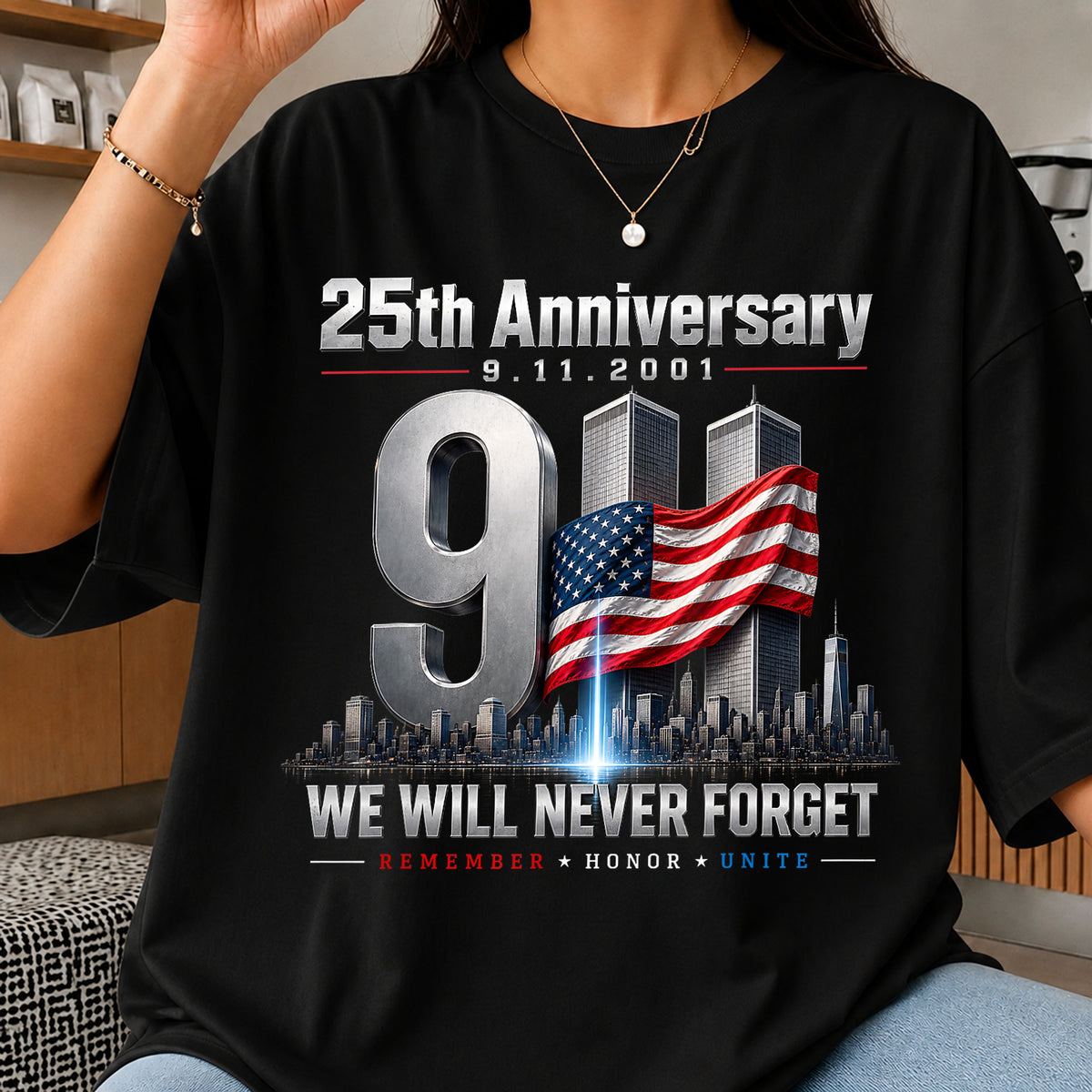 9/11 25th Anniversary We Will Never Forget USA Flag PNG