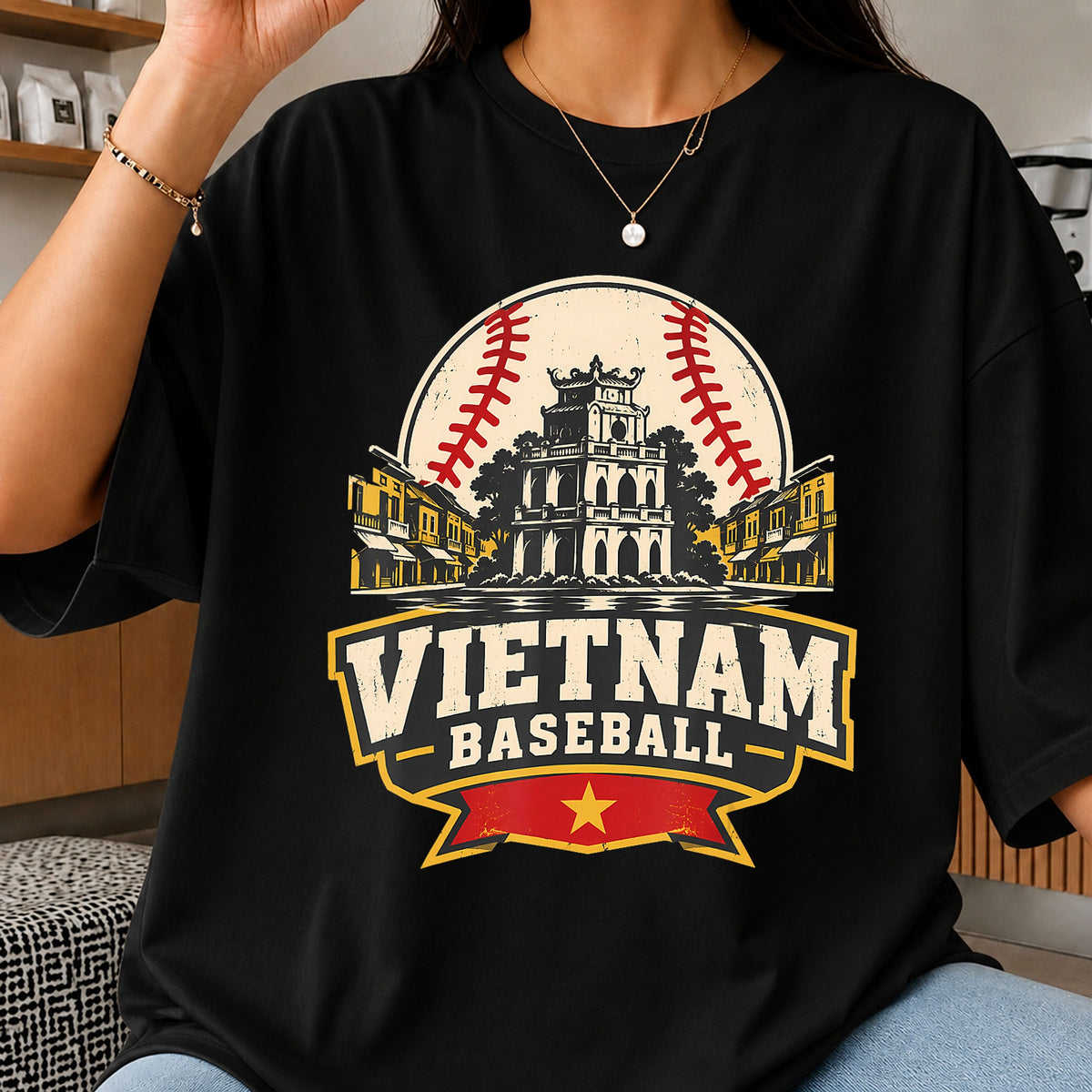 Vietnam Baseball Landmark Retro Flag Badge Clipart PNG