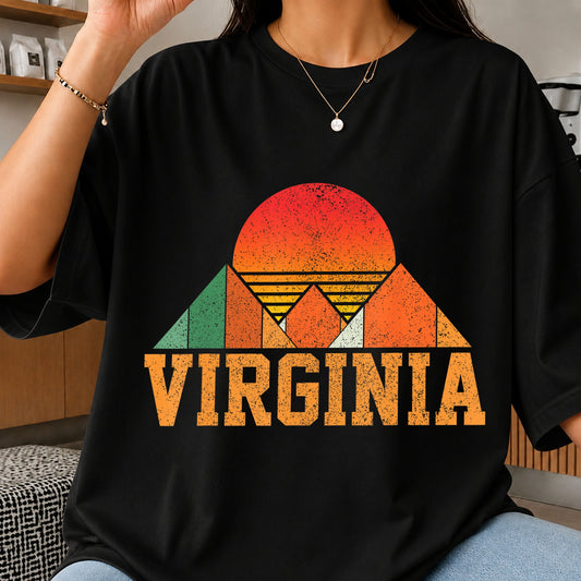 Virginia Retro Sunset Mountain Geometric State Pride PNG