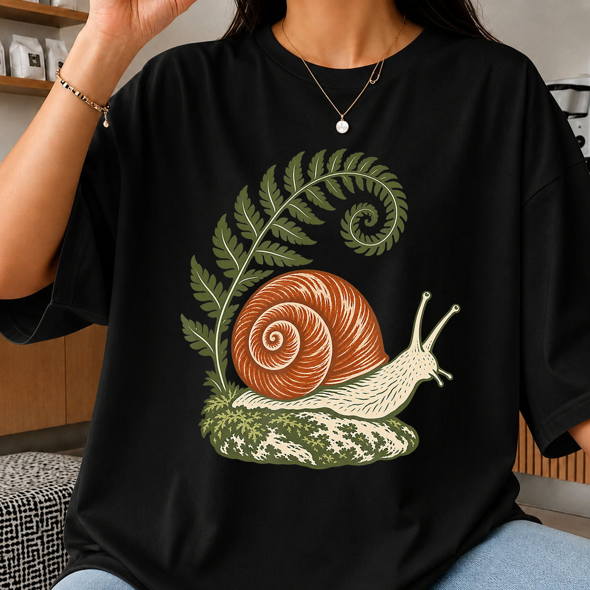 Vintage Snail With Fern Botanical Nature Art PNG