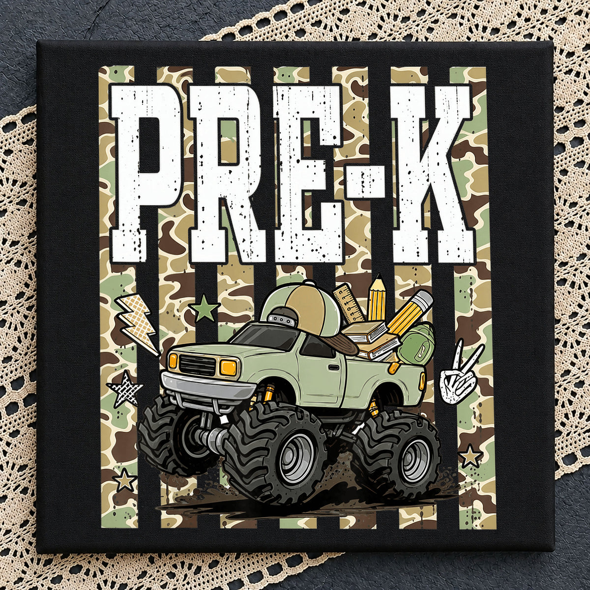 Pre-K Monster Truck Camo PNG, Back To School PNG, Boys PNG