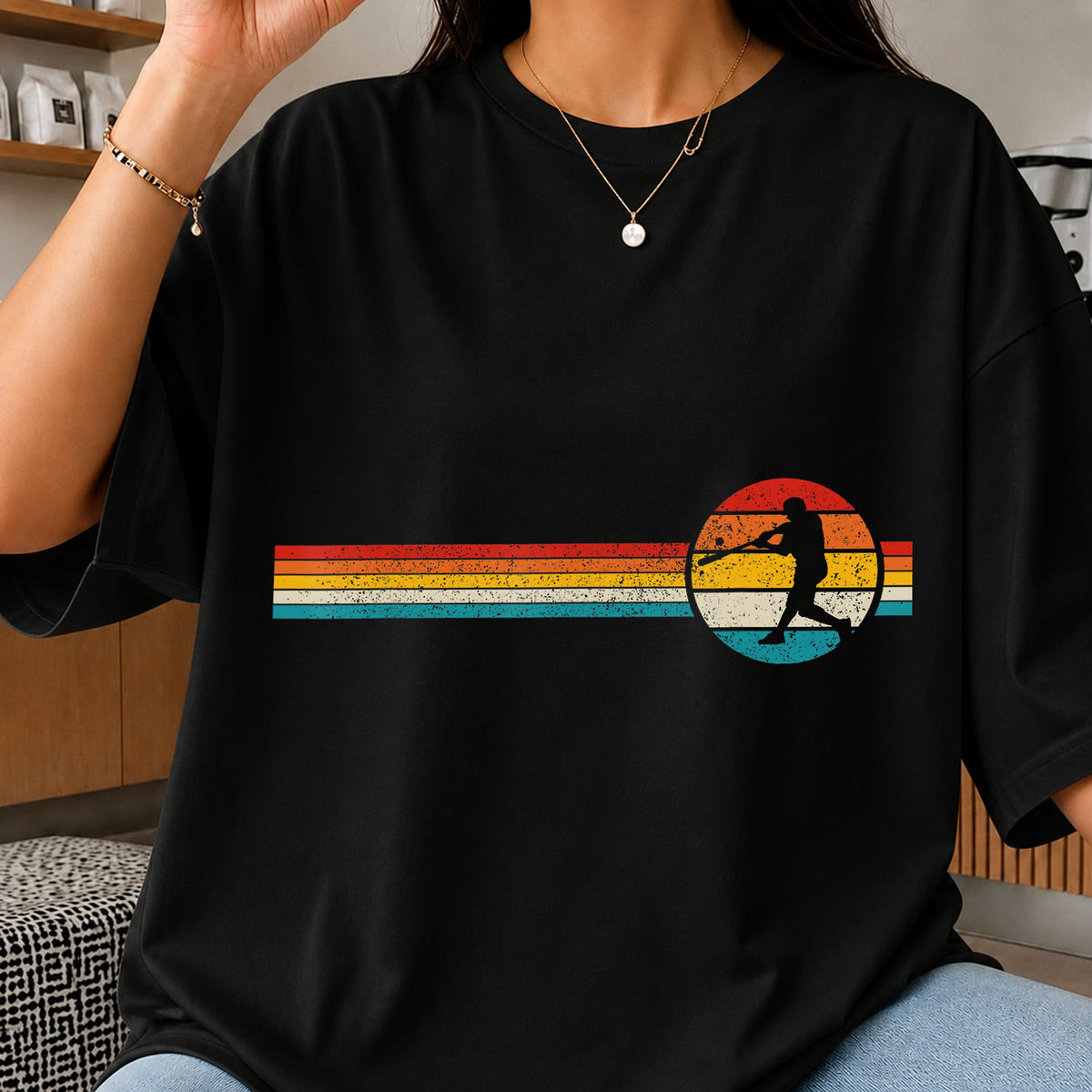 Retro Vintage Baseball Batter Sunset Stripes PNG