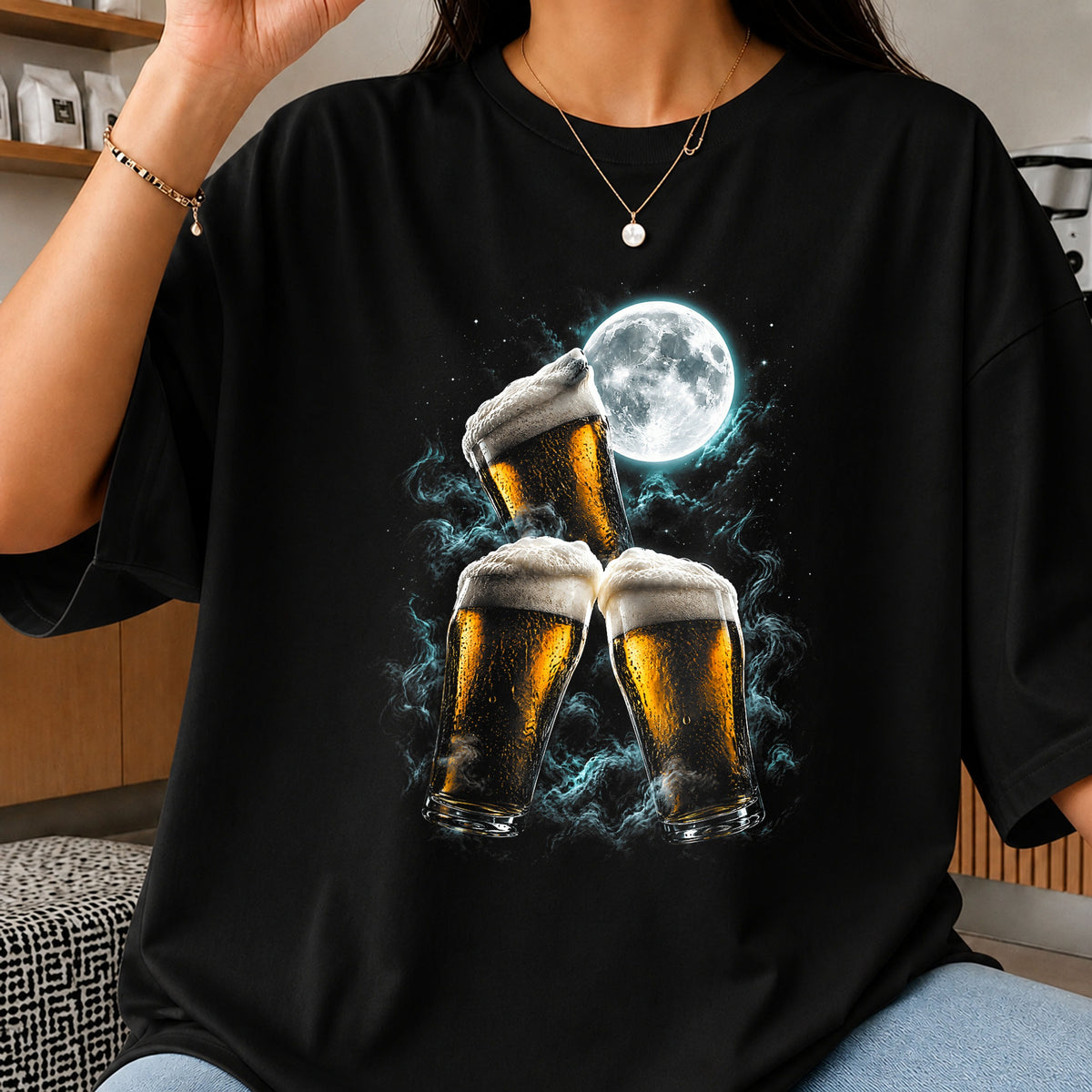 Beer Glasses Full Moon Mystic Night Drinking PNG