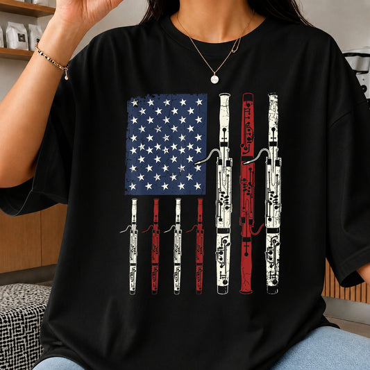 American Flag Bassoon PNG, Patriotic Music Player Clipart