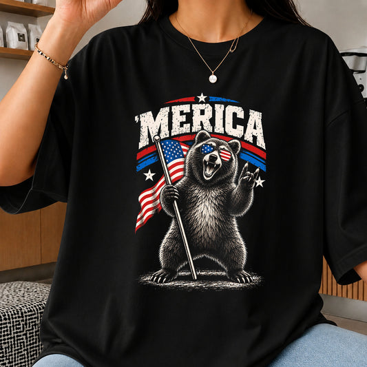 'Merica Bear American Flag 4th Of July PNG