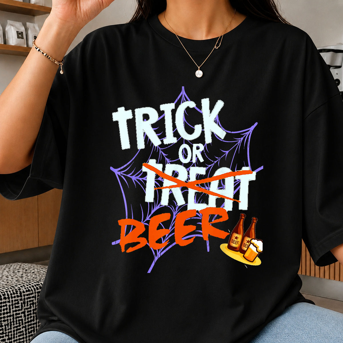 Trick Or Treat Beer Halloween Spider Web Funny PNG