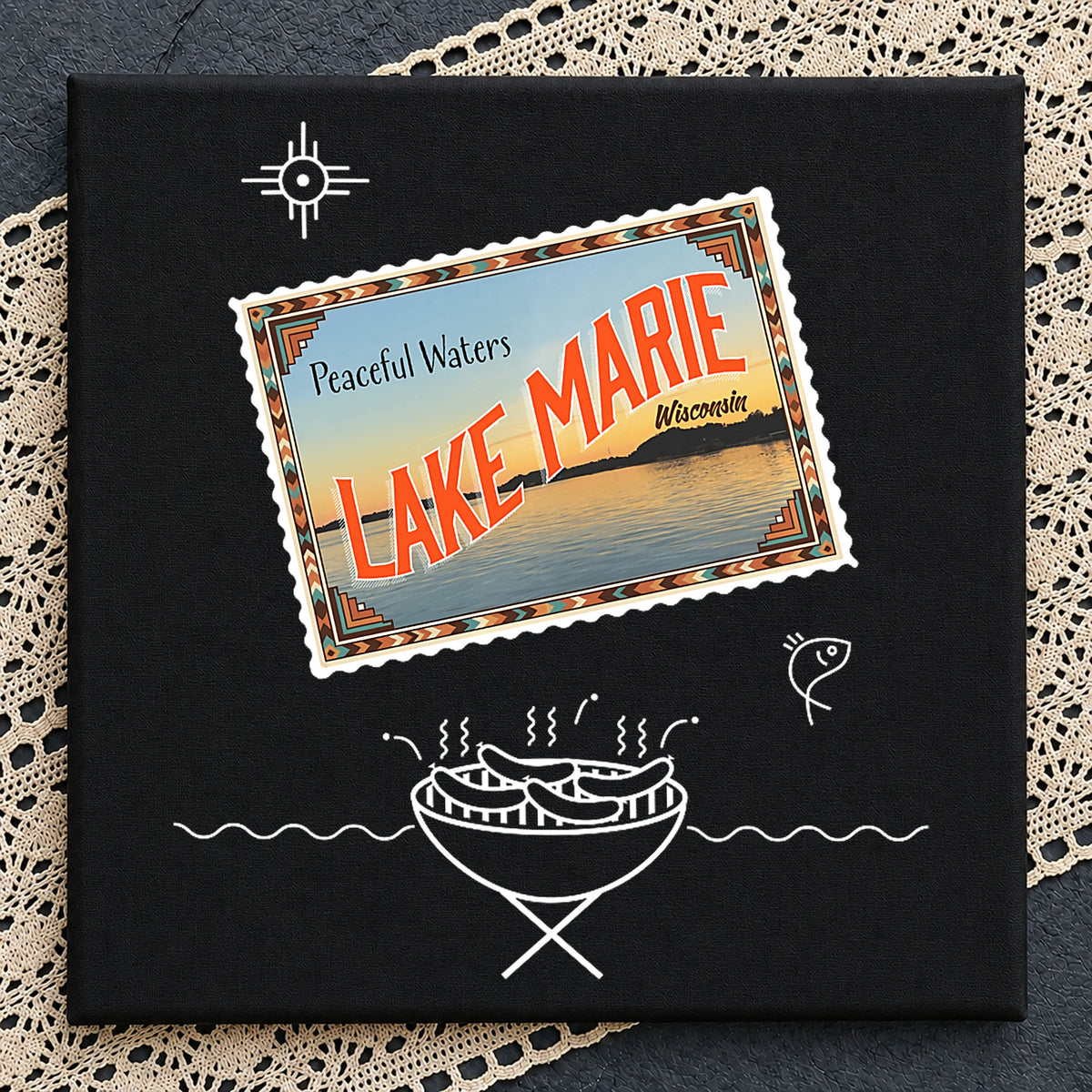 Lake Marie Wisconsin PNG, Retro Lake Stamp, Camping Lake PNG