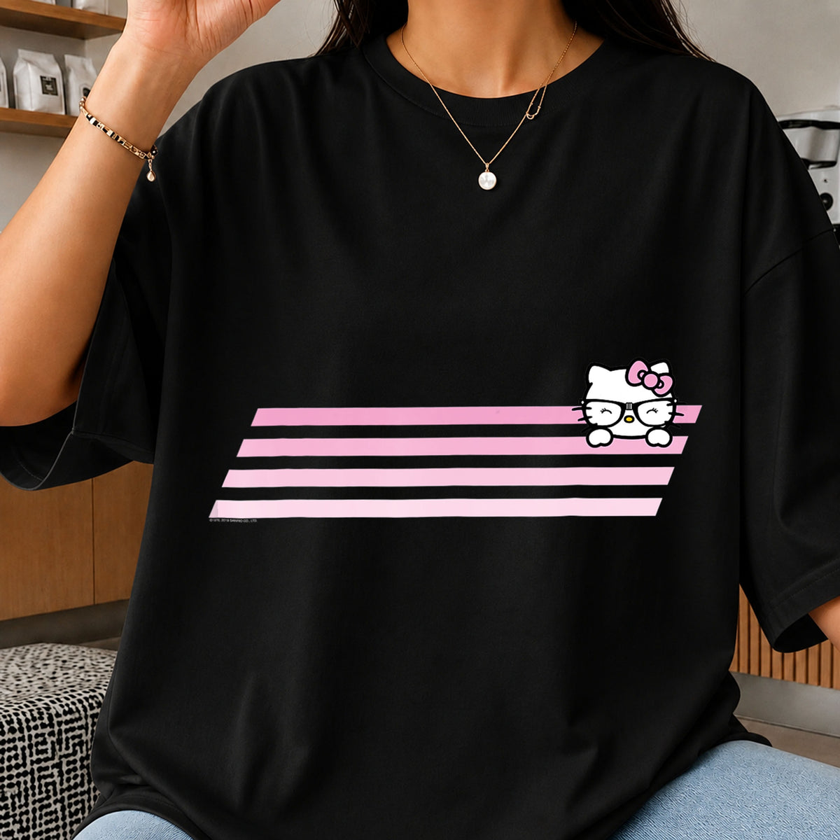 Hello Kitty Pink Stripes Peeking Sanrio Clipart PNG