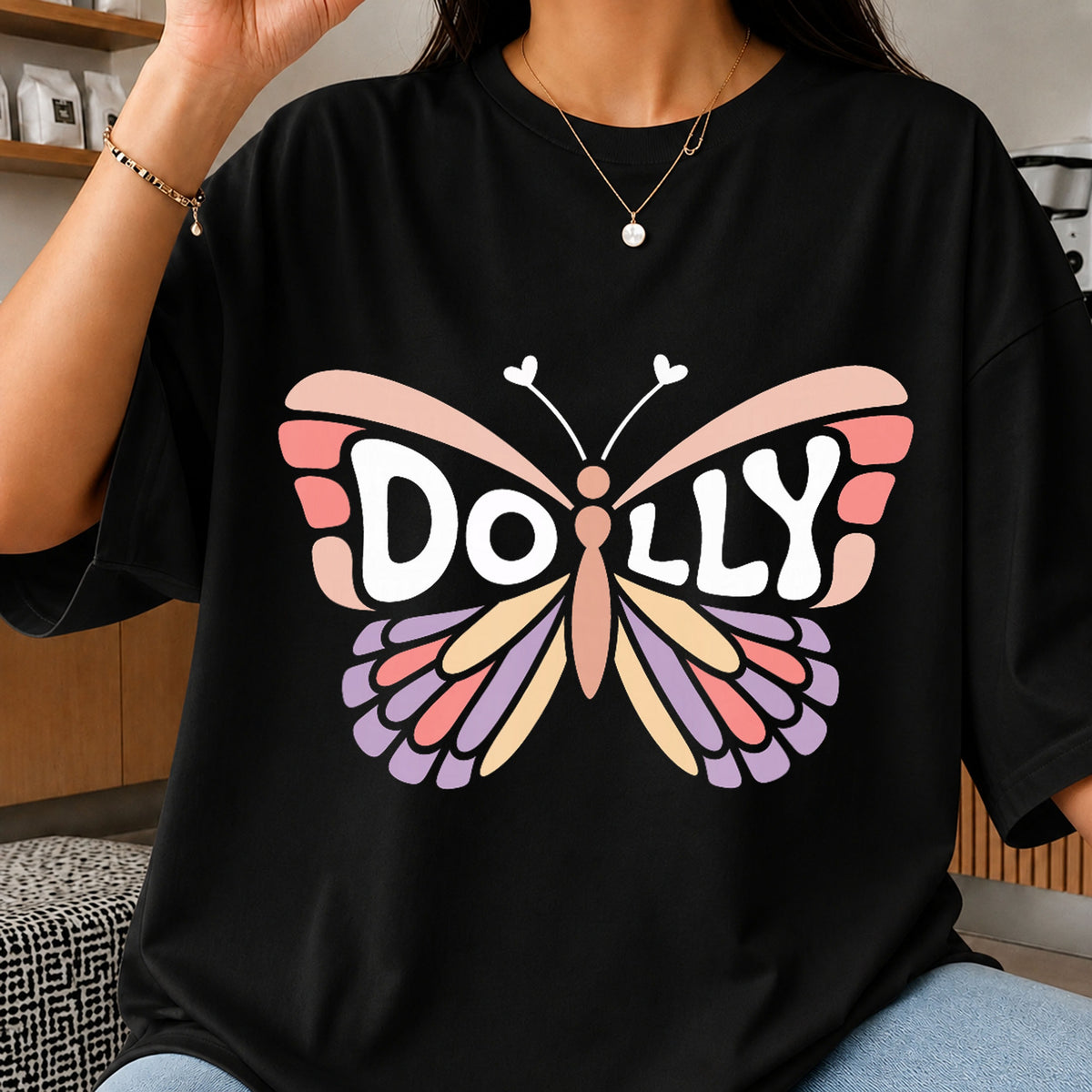 Dolly Butterfly Retro Boho Country Music Fan PNG