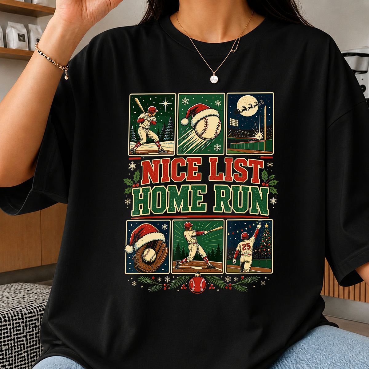 Nice List Home Run Christmas Baseball Player PNG