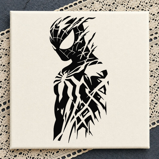 Spiderman Black Suit Symbiote Silhouette, Torn Venom Web Pose, Clipart