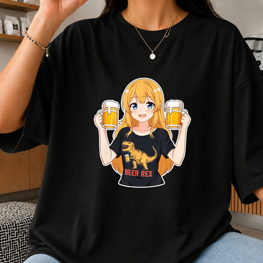 Anime Girl Beer Rex Dinosaur Drinking Clipart Art PNG