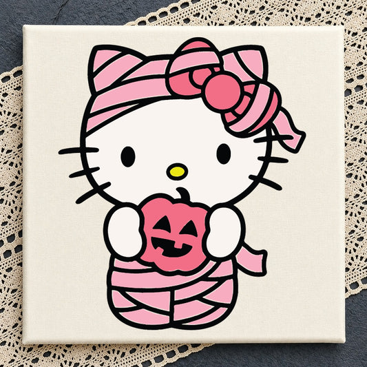 Hello Kitty Mummy Halloween SVG, Pink Pumpkin Cricut Clipart