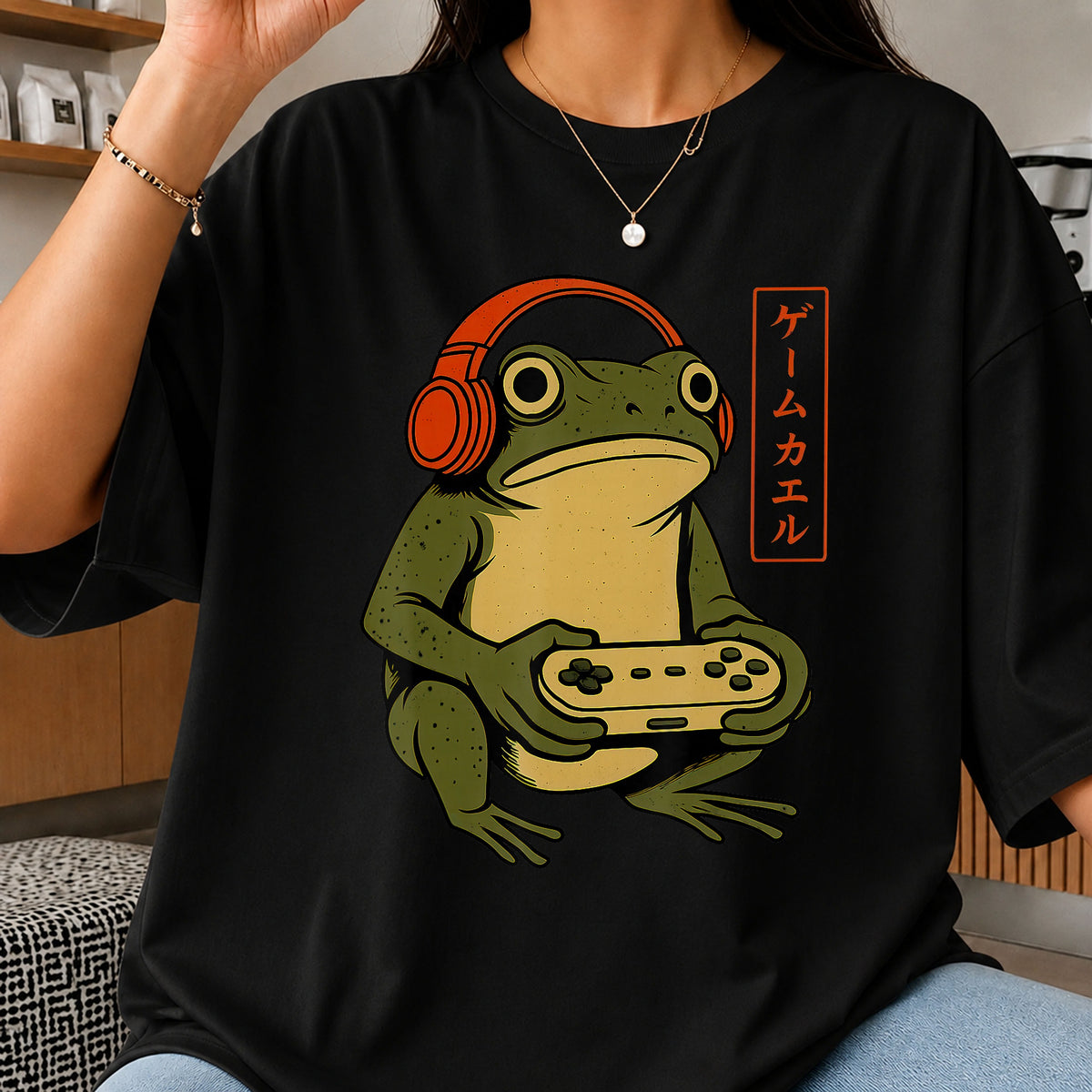 Gamer Frog Headphones Controller Japanese Retro PNG