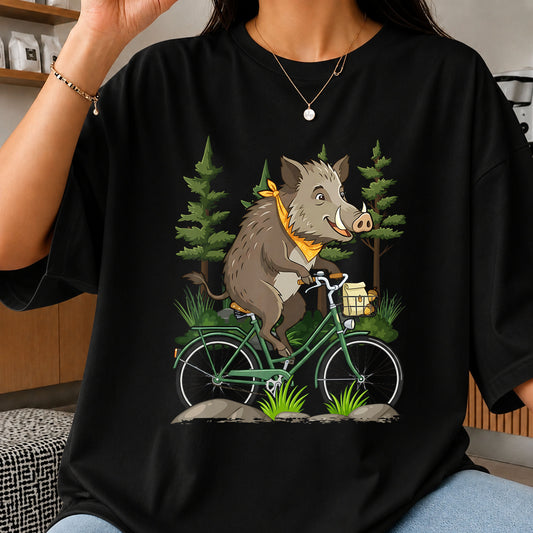 Wild Boar Riding Bicycle Forest Adventure Clipart PNG