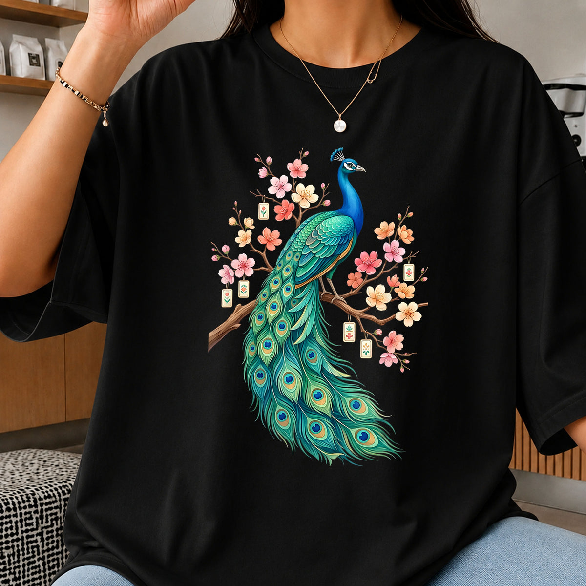 Peacock Cherry Blossom Mahjong Floral Branch PNG