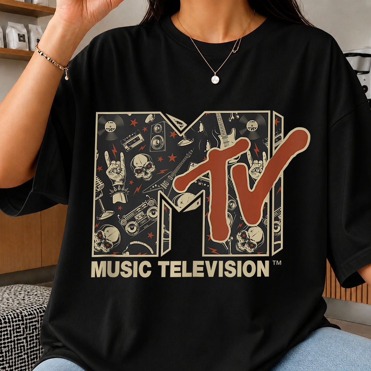MTV Music Television Rock Skull Guitar Retro Vintage PNG