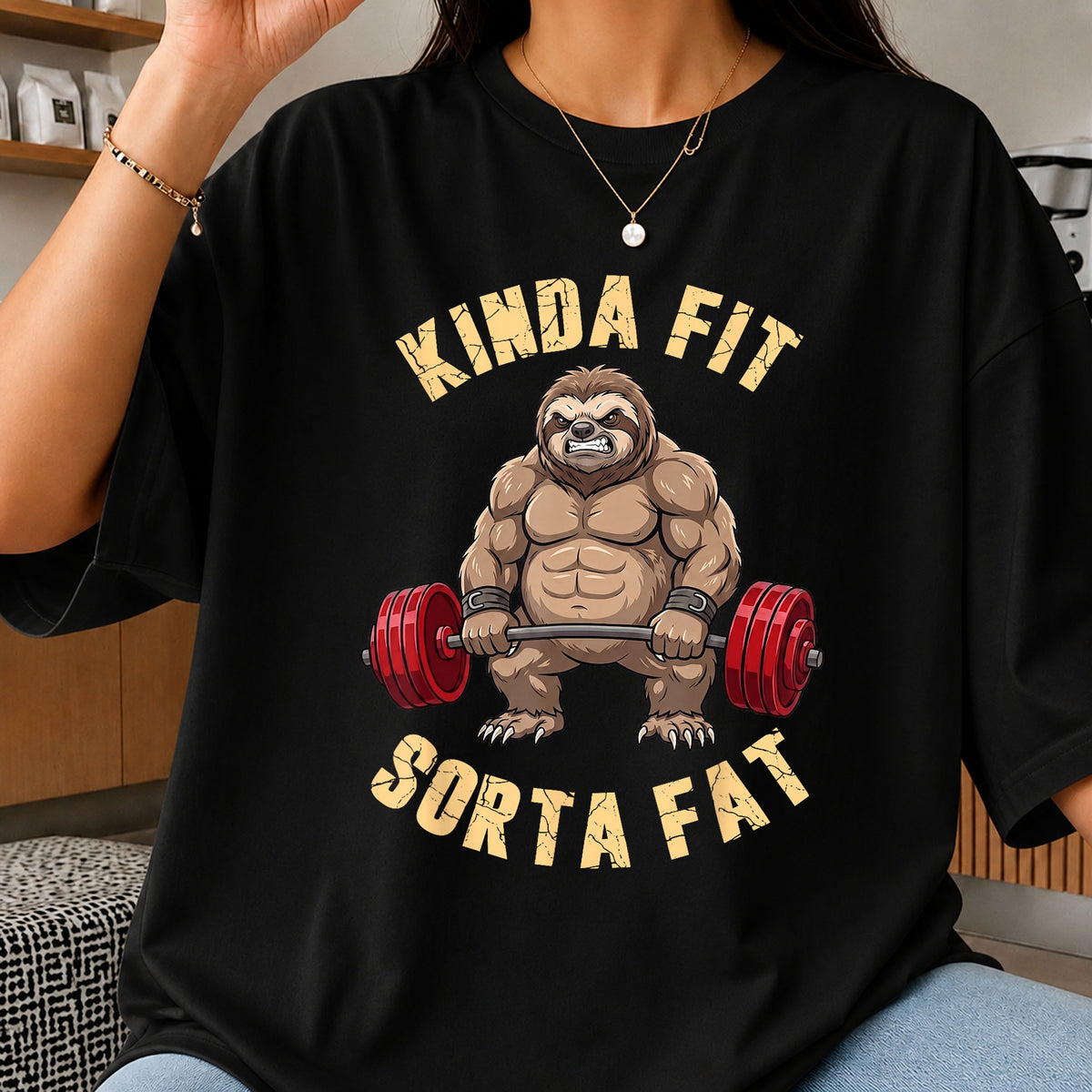 Kinda Fit Sorta Fat Sloth Weightlifting Gym PNG