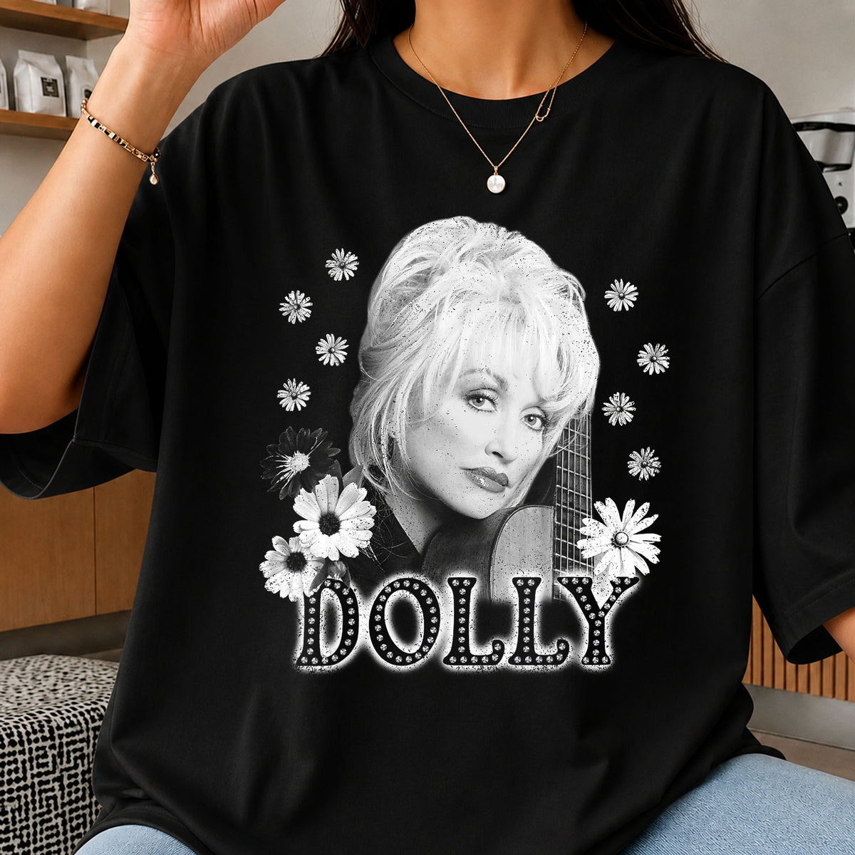 Dolly Parton Daisy Floral Guitar Country Music PNG