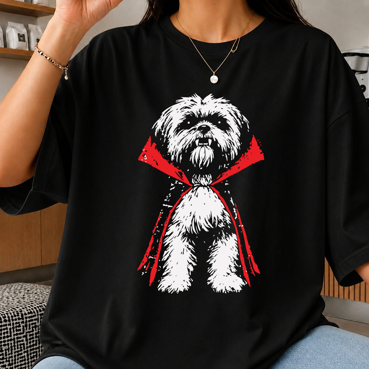 Maltese Dog Vampire Cape Halloween Spooky Pet PNG