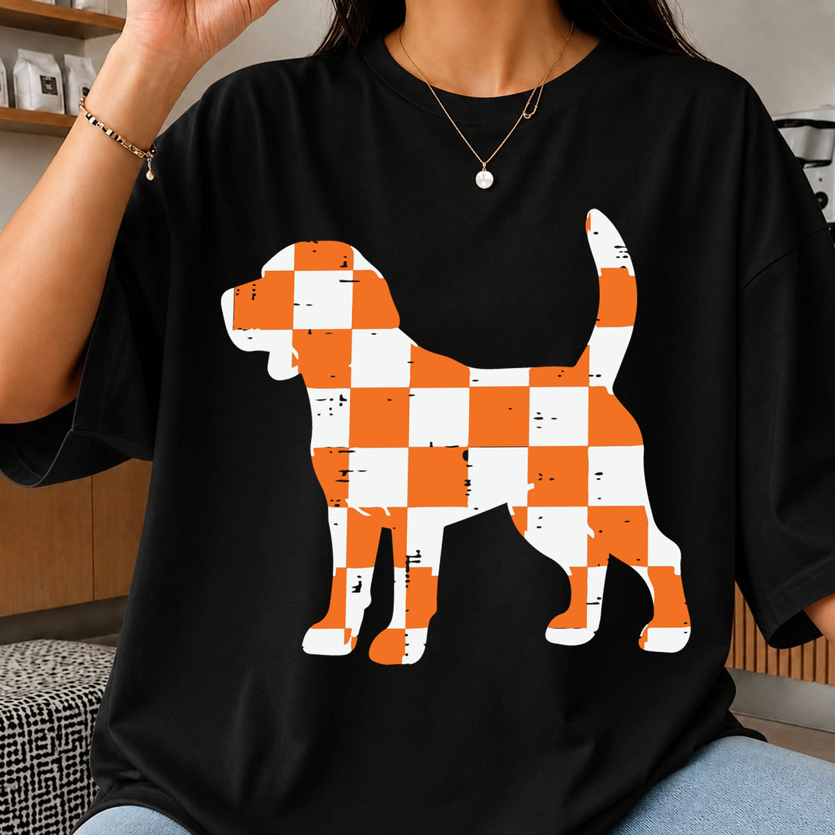 Checkered Beagle Dog SVG, Orange Plaid Cricut Cut File
