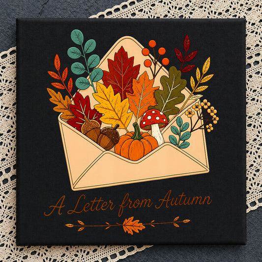 A Letter From Autumn Envelope Clipart, Fall Leaves Pumpkin Mushroom v2