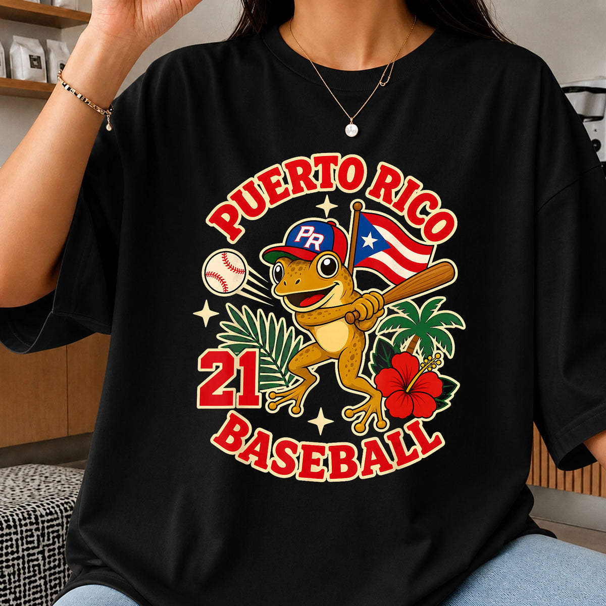Puerto Rico Baseball Coqui Frog Flag Number 21 PNG