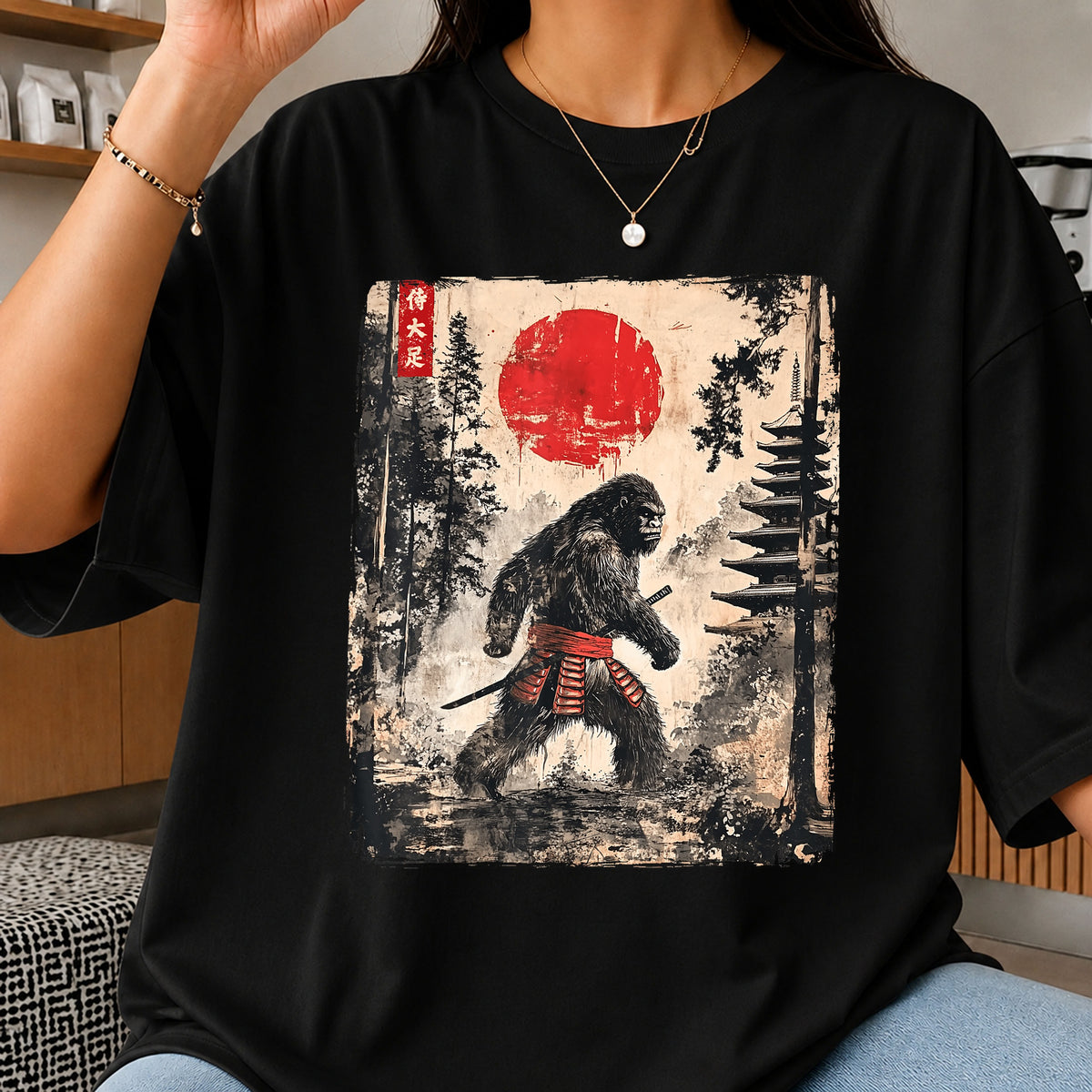 Samurai Bigfoot Japanese Pagoda Red Sun PNG