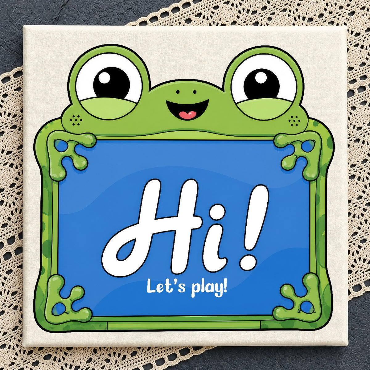 Cute Frog Hi Let's Play PNG | SvgBundleHub