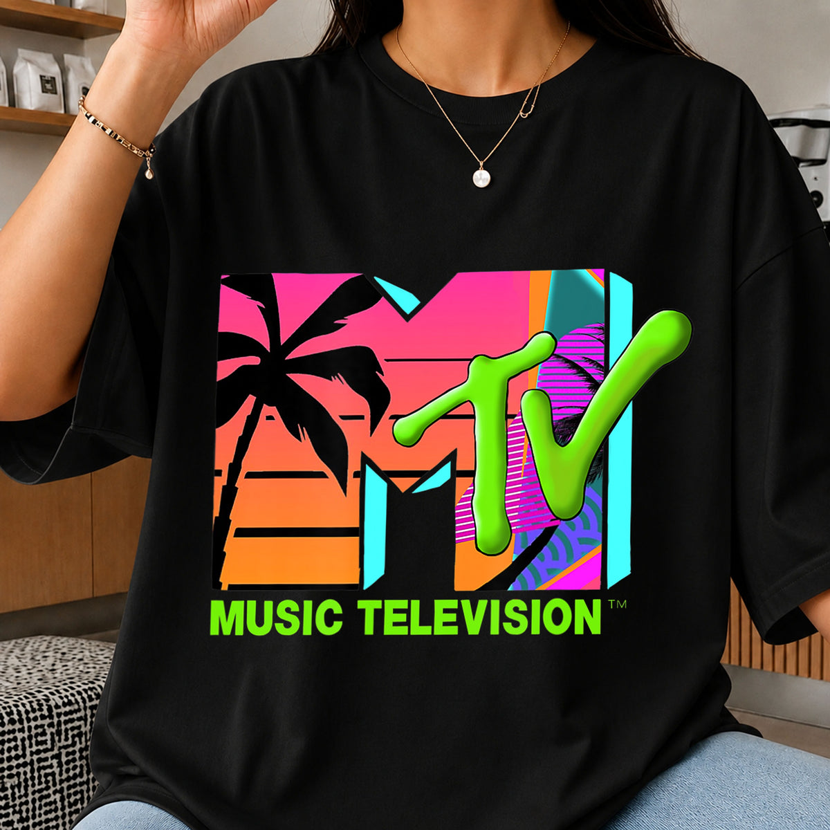 MTV Music Television Summer Beach Neon Retro Logo PNG