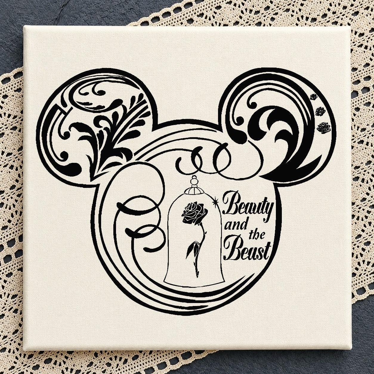 Beauty And The Beast Mickey Head SVG, Disney SVG PNG, Rose SVG
